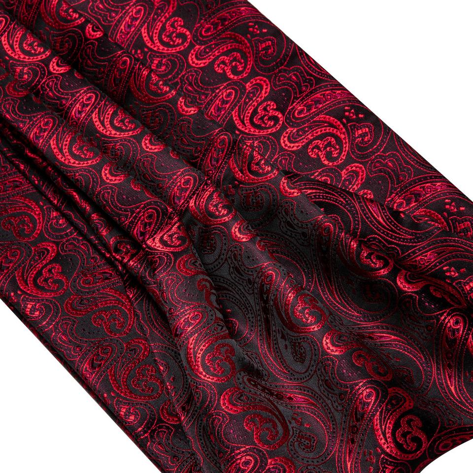 Luxury Mens Paisley Ascot Red Black Cravat Tie Hanky Cufflinks for Wedding Dating Set Barry.Wang