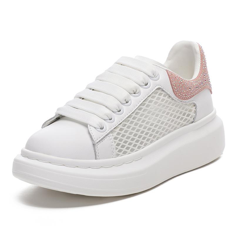 Women's leather shoes new single shoes mesh breathable rhinestone versatile sports and leisure board shoes pastel
