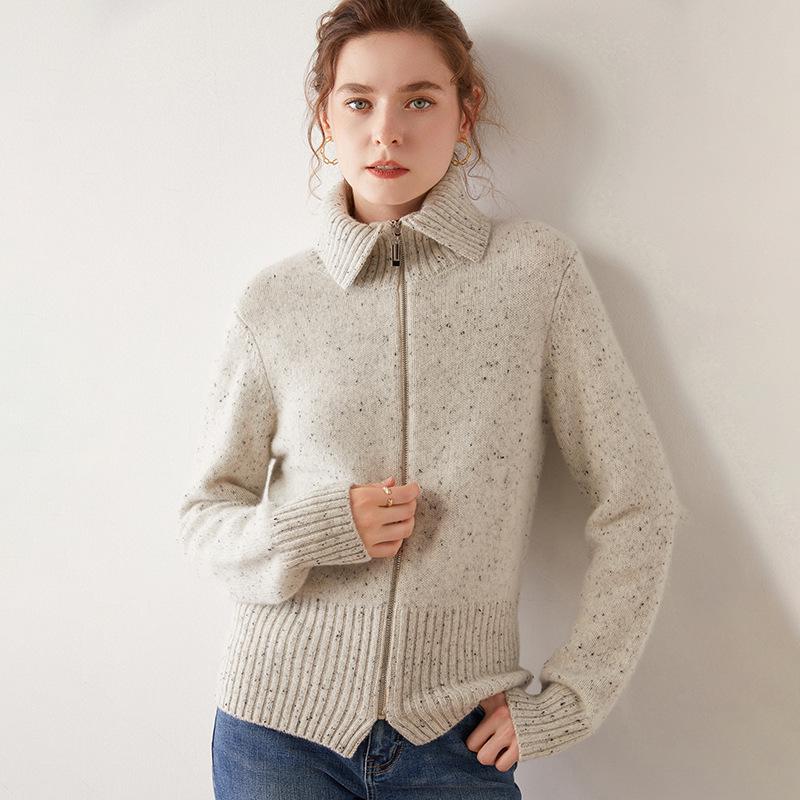 Women's Colorful Dots Cashmere Zipper Cardigan Sweater - Gentle Style, New Autumn Winter 2023 Collection