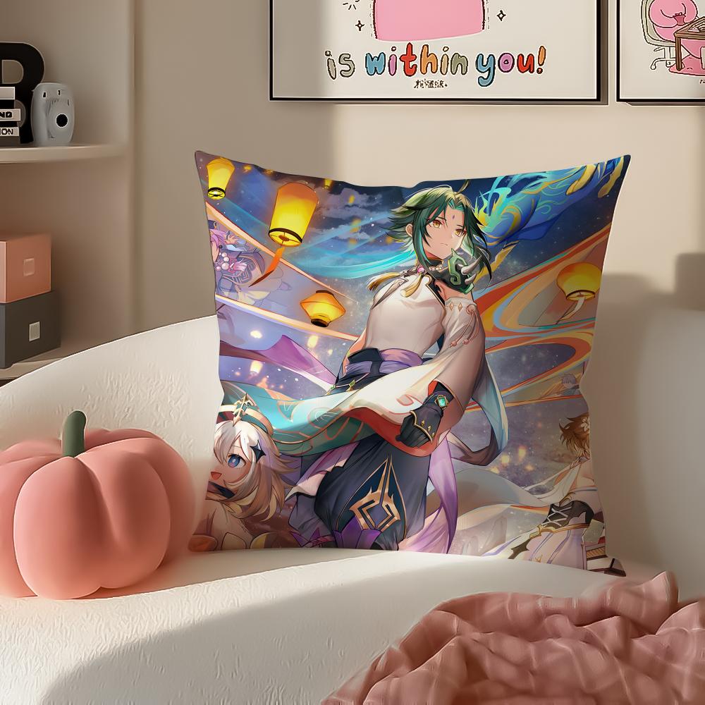 Game Genshin Xiao Cushion Cover Pillowcase Short Plush Invisible zipper Room Sofa Cushion Cover