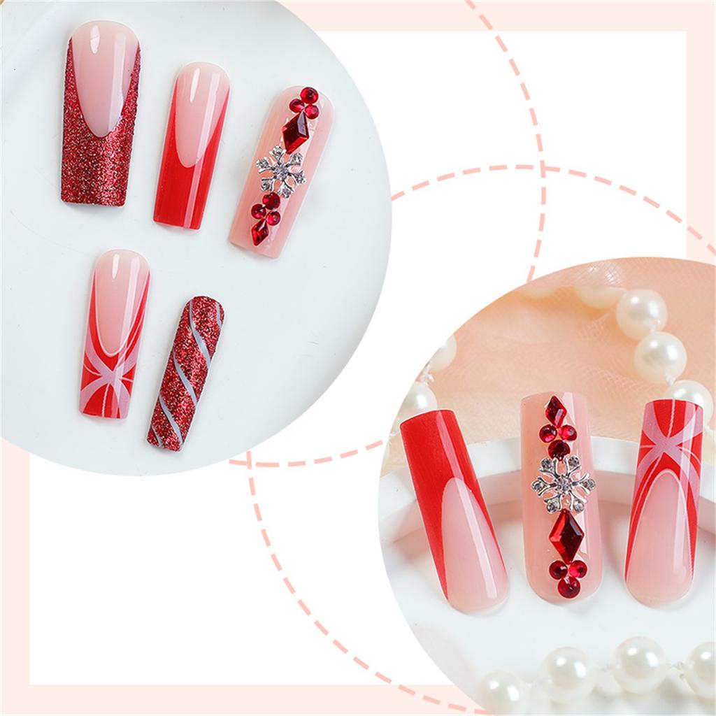 24pcs Christmas Press on Nail Square False Nail Long Acrylic Nail French Tip Winter Artificial Nail for Hliday Parties