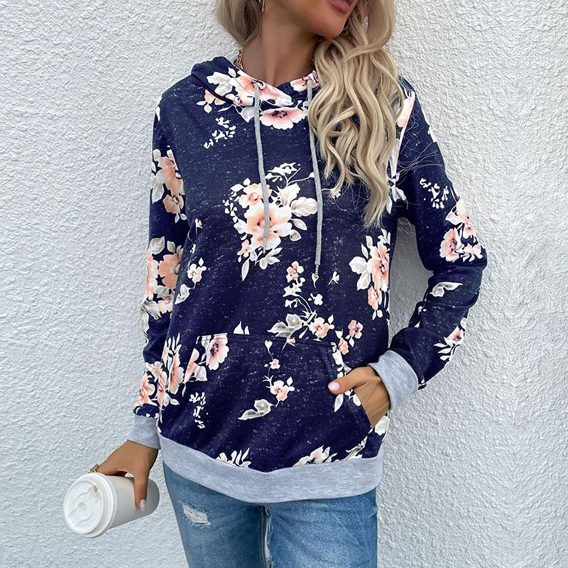 Fall New Women's  Sweatshirt Pullover Printed Pocket Hooded Sweatshirt