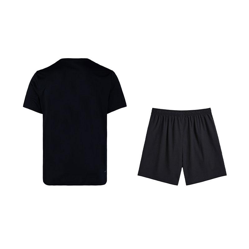 Li-Ning Round Neck Simple Versatile Short Sleeve Loose Comfortable Sports Suit Men Sportswear Black W663-1+V157-1