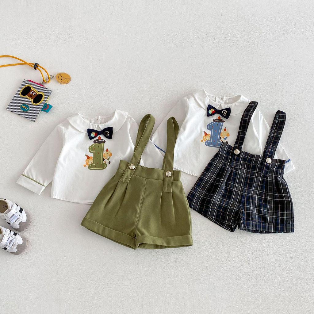 2026 Toddler Cartoon Bow Tie Shirt - Spring Birthday Outfit