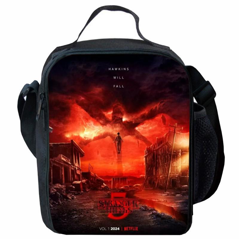 Stranger Things 5 Lunch Bag: Cartoon Picnic Bag for Primary Students with Ice Pack