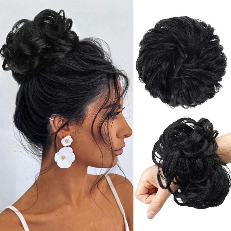 Unordentlicher Dutt Haarteil Wellige Synthetische Haargummis für Sofortiges Volumen Elastische Dutt-Pferdeschwanz-Haarverlängerungen Dicke Haarteile für Frauen