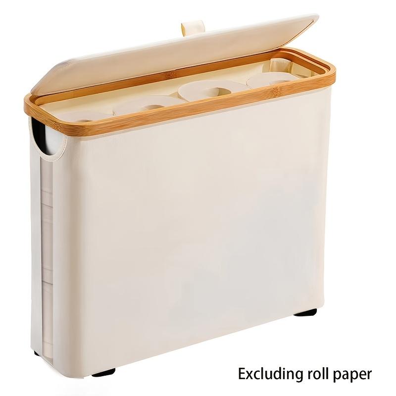 

1pc Modern Bamboo Toilet Paper Storage Basket Sleek Rectangular Organizer with Multiple Compartments for Bathroom Accessories бежевий