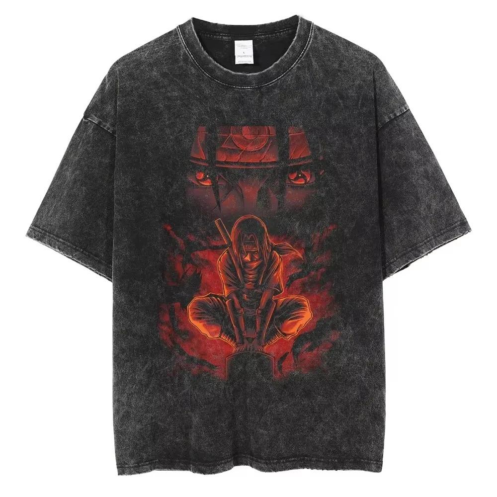 2026 Hip Hop Streetwear Japanese Anime Naruto Print T Shirt Vintage Black T-Shirt Harajuku Cotton Casual Tops Men Women Short Sleeve Tshirt