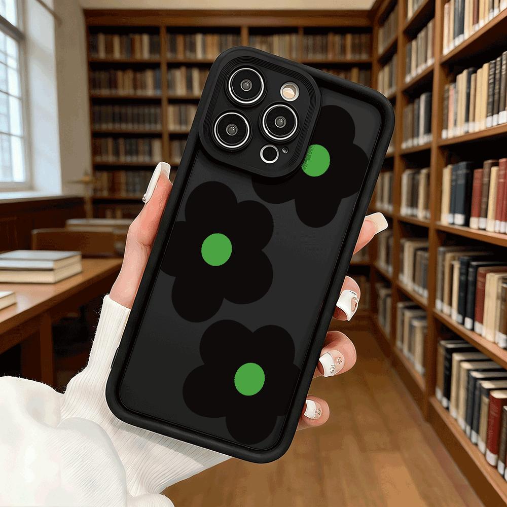 Flowers with Green Center Soft TPU Phone Case for iPhone 17 16 15 14 13 12 11 Pro Max Plus Shockproof Anti-Slip Cover