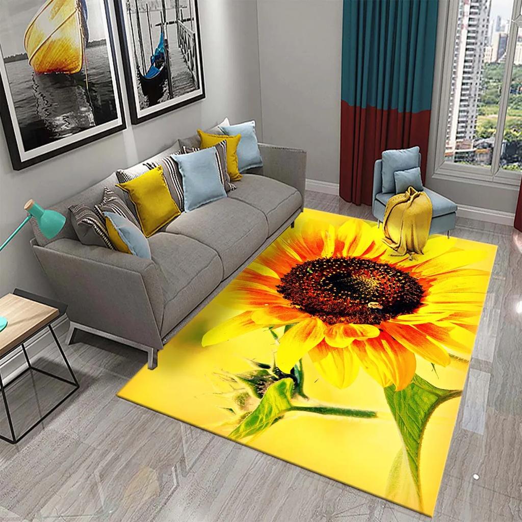 3D Oil Painting Sunflower Carpet for Living Dining Room Bedroom Kitchen Van Gogh Sunflower Nursery Rug Floor Non Slip Area Rug