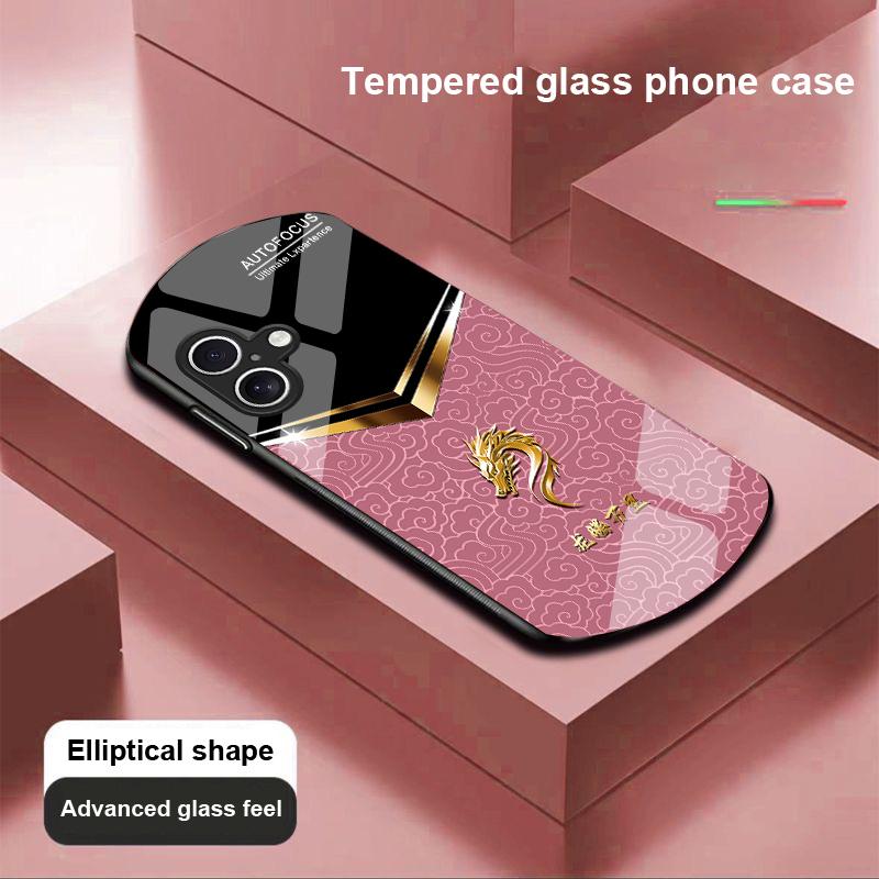 V-shaped Faucet For Apple IPhone 16 11 13 15 14 Pro Max 12 Mini 7 8 Plus XR X XS SE Elliptical Shaped Tempered Glass Phone Case