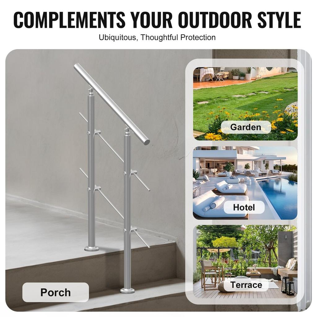 31.5in Handrails for Outdoor Steps 2 Crossbars Staircase for Porch Deck