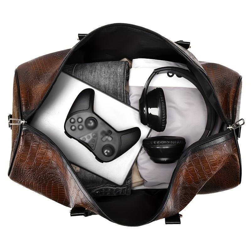 Vintage Crocodile Pattern Duffel Bag | Retro Style | Large Capacity | | Black & Dark Brown | Versatile Travel Tote with Shoulder Stra