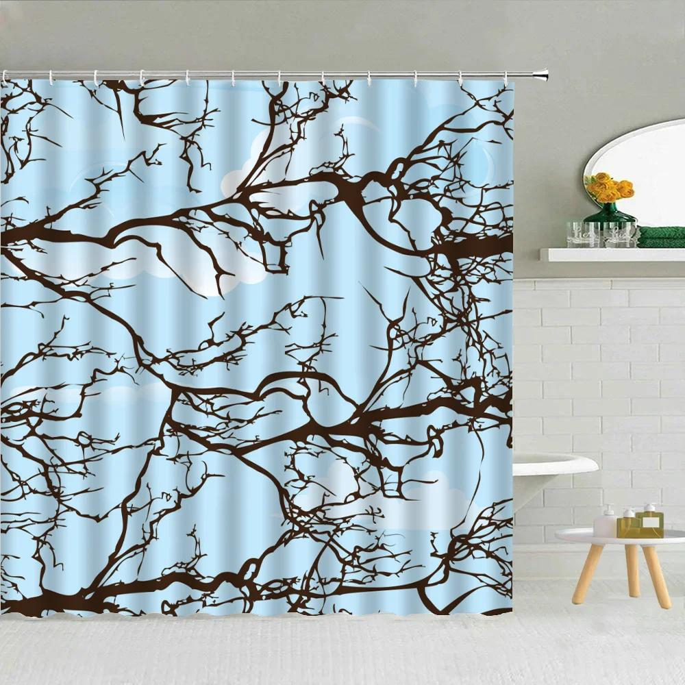 Plum Blossom Bathroom Shower Curtain Waterproof Curtains for the Home Folding Partition Accessories Bath Bedrooms Houses RoXT6