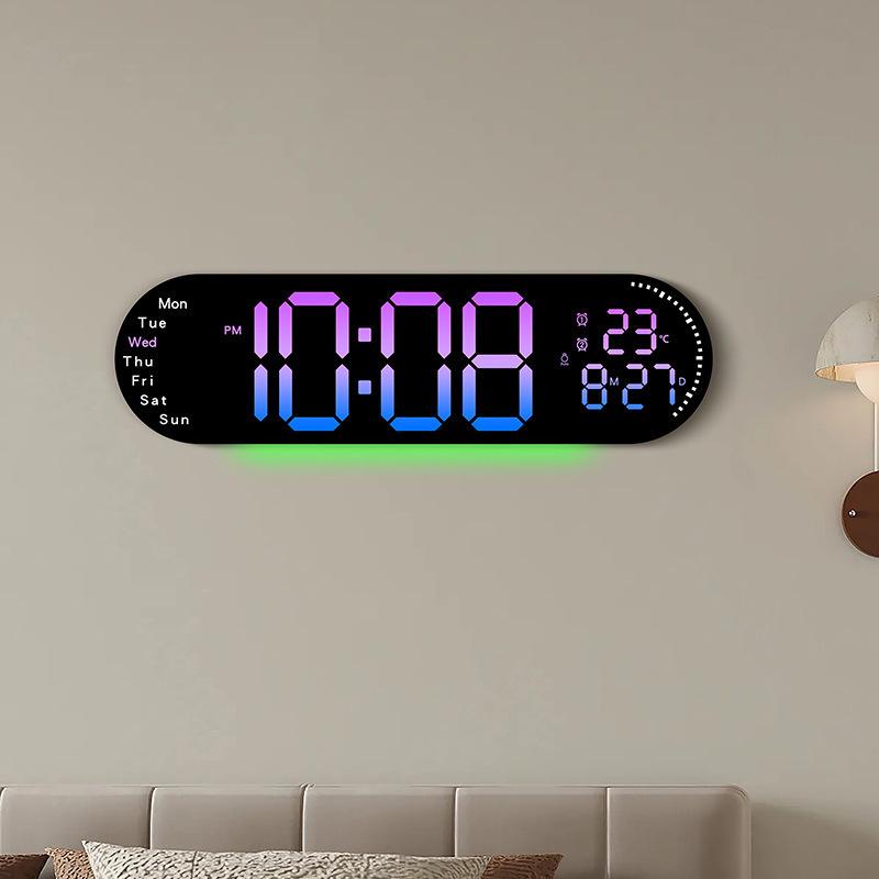 RGB LED Digital Wall Clock - Large Screen, Color Changing, Multifunctional for Living Room