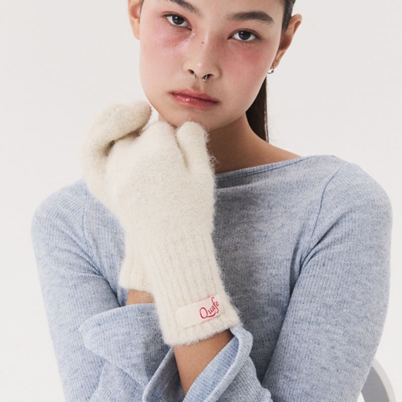 QUAFE LABEL KNITTED MITTENS_ivory