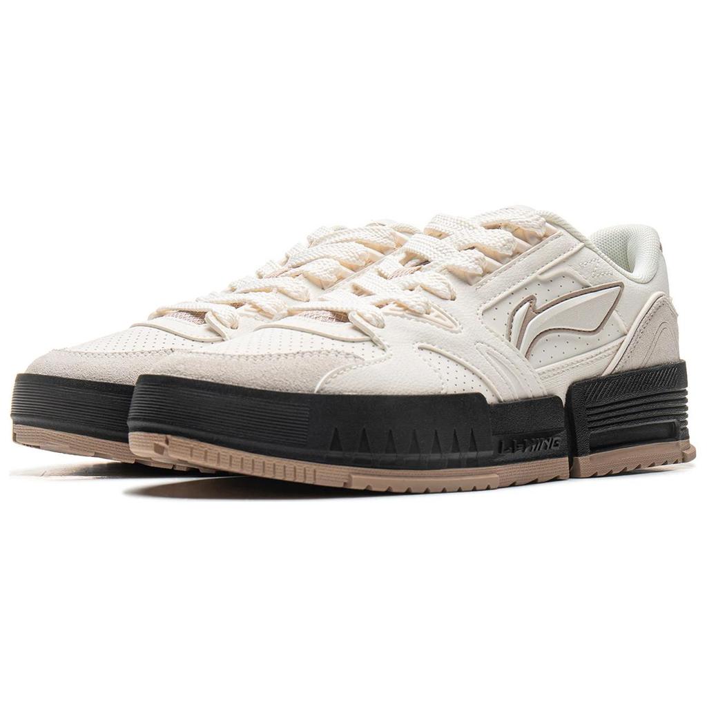 Li Ning Comfortable Versatile Thick Sole Height Increasing Shock Absorbing Wear Resistant Low Top Skate Shoes Women sneaker Cloud-White AGCU368-1