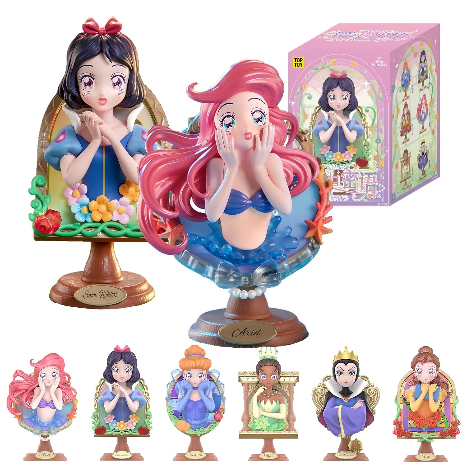TOP TOY Disney Princess Mirror Secrets Series1 PieceGachapon Blind Box Figure Soft Vinyl PVC Premium Birthday Present Cinderella Snow White Ariel Item