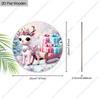 Cute Pink Christmas Reindeer Round Wooden Hanging Sign, 2D Flat Printed Christmas Door Wall Ornament, Winter Xmas Home Decor Gift