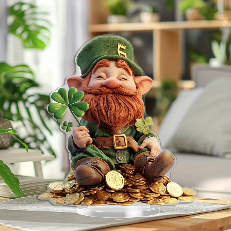Printing Acrylic St. Patrick S Day Lucky Clover Gnome, Desktop Decoration, Home Decoration St. Patrick S Day Festival Gift 17*20cm