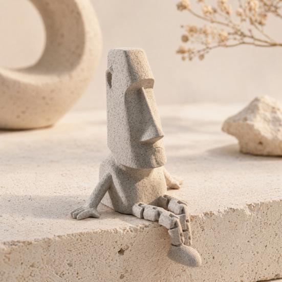 DYS 3D Printed Articulated Moai Statue Ornament, Movable Joints Figurine, Stable Stone Texture Sculpture for Desktop Living Room Study Decor Gift