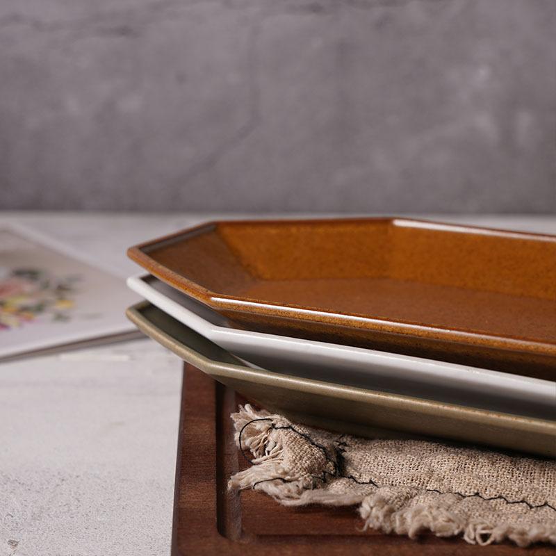Japanese Style Ceramic Plate Irregular Rectangle Dish Creative Retro Tableware for Home Kitchen
