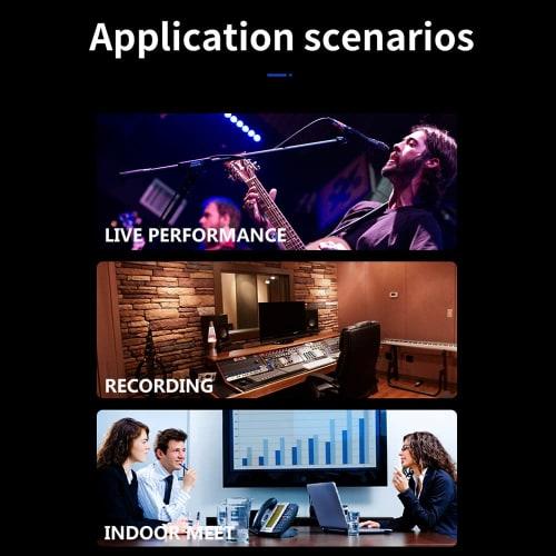 Microphone System, 1 Pair Transmitter & Receiver for Dynamic/Condenser Microphones, Black