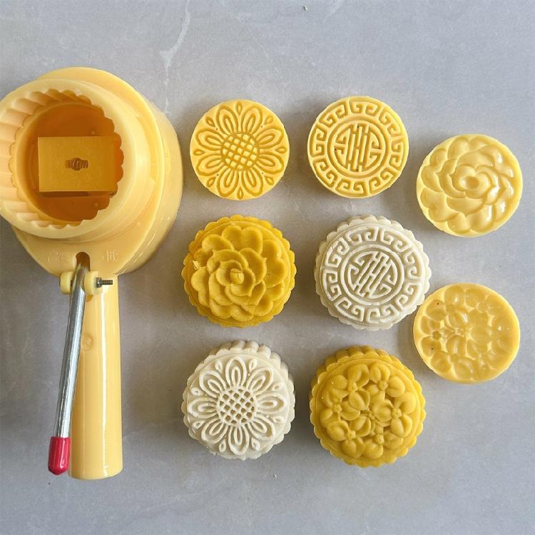 Eis Haut Mondkuchenform ABS Kunststoffe Keksausstecher Handpresse Gebäckform Praktische Mondkuchenform mit 4 Stempeln