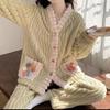 Rainbow Women's Flannel Pajama Set: Cozy Cardigan & Bathrobe for Autumn/Winter