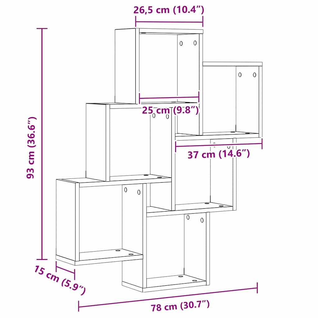 Wall Mounted Shelf in Black Oak Effect 78 x 15 x 93 cm Engineered Wood