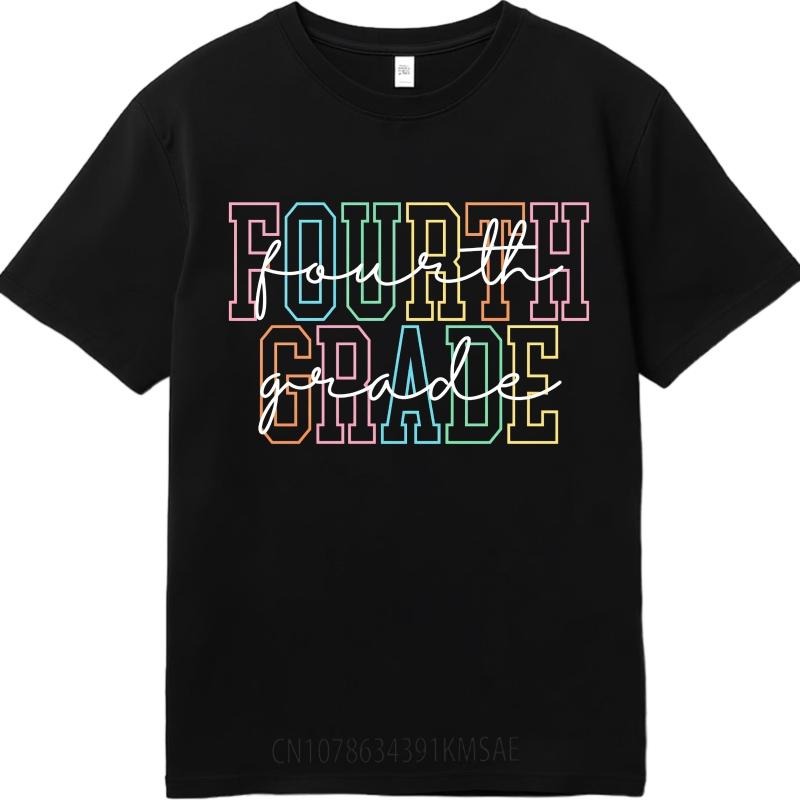 Men Cotton Tshirt Plus Size Summer Unisex T Shirt Fourth Grade Rainbow Outline Text Short Sleeve Printed O Neck Top Tees