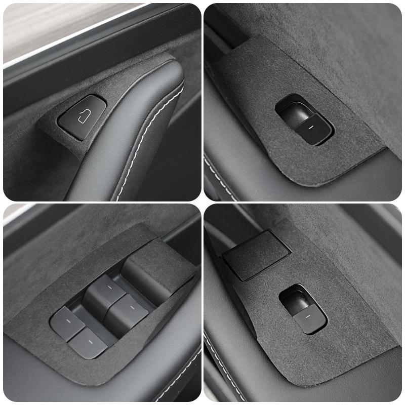 Window Button Lift Trim Sticker For Tesla Model Y Model 3 Highland Suede Door Handle Control Panel Decor Cover Car Accessories