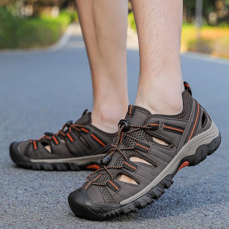 40-47  Summer Men's Leather Beach Sandals Mens Closed Toe Sandals for Men