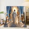 A divine figure in white robes surrounded by angels and glowing light. for all seasons blanket lunch break throw gift