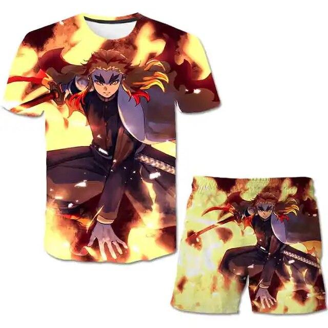 Baby Demon Slayer T shirt Clothes Summer Boys Clothing Sets Fashion T shirt+Short Pants 2pcs Suit Children Clothes Streetwear