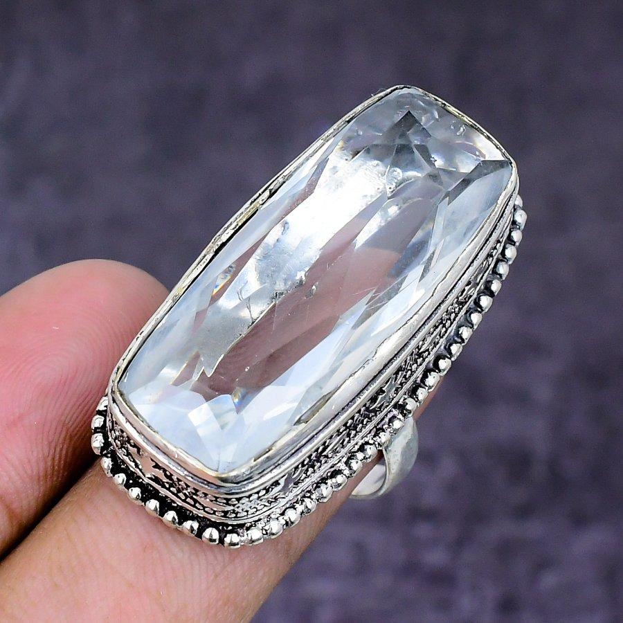 Natural White Topaz Gemstone 925 Sterling Silver Jewelry Ring Size 7 ETC-14820