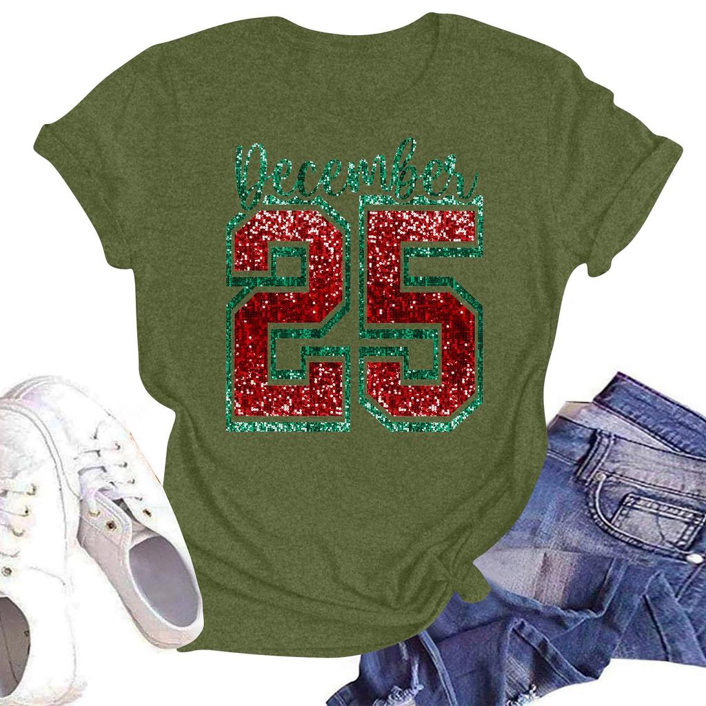 Dame Mote Trykket Rund Hals Kort Ermet T-skjorte Genser Topp