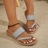 Fashion Casual Metal Decoration Clip Toe Slippers Women 2025 Summer Vintage Soft Sole Beach Shoes Plus Size Low Heels Slip On Sandals