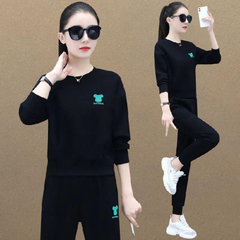 Embroidered Sportswear Suit Women's Spring and Autumn Loose Large Size Long-sleeved Casual Sweatshirt Two-piece Set