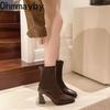 Autumn Elastic Slim Women Ankle Boots Thick High Heels Ladies Shoes Fashion Pointed Toe Comfortable Short Botas De Mujer