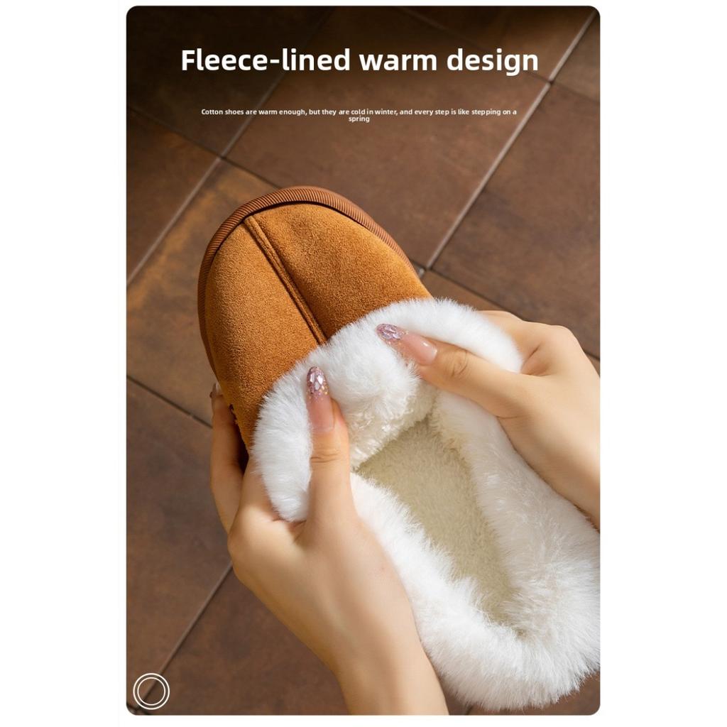 Thick and Warm Cotton Slippers with Added Velvet, Suitable for Women To Wear Outside In Winter. Soft Soled Plush Slippers for Home and Indoor Use