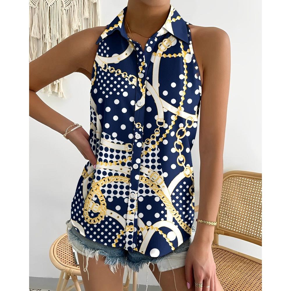 Women's Summer Casual Fashion Strapless Sleeveless Abstract Print Shirt