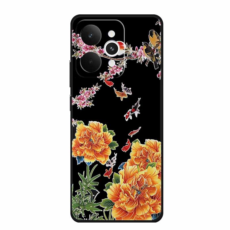 For Realme 15 15 Pro 5G Black Case 3D TPU Silicone Soft Back Cover For Realme C15 6.5" Funda Emboss Relief Flowers Bag Casing