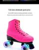 Rose Red Double Row Adult Roller Skates with Flashing Wheels - Leather Style