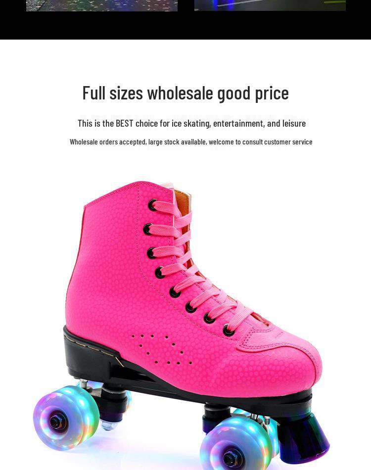 Rose Red Double Row Adult Roller Skates with Flashing Wheels - Leather Style
