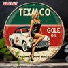 D Flat PinUp Girl Round Aluminum Sign Nostalgic Vintage Car Rustic Metal Wall Art Classic Retro Advertising Decor Frameless