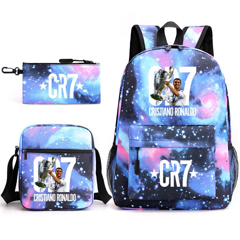 Sports Football Team Print Youth Primary and Secondary School Students C Luo Schoolbag Men and Women Leisure Travel Backpack CR7