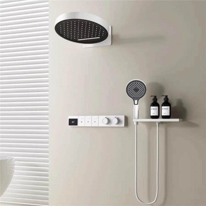 Smart Multifunction Black Thermostatic Bathroom Shower Faucet Concealed Rainfall Shower Faucet Ceiling Black Bath Shower Mixer