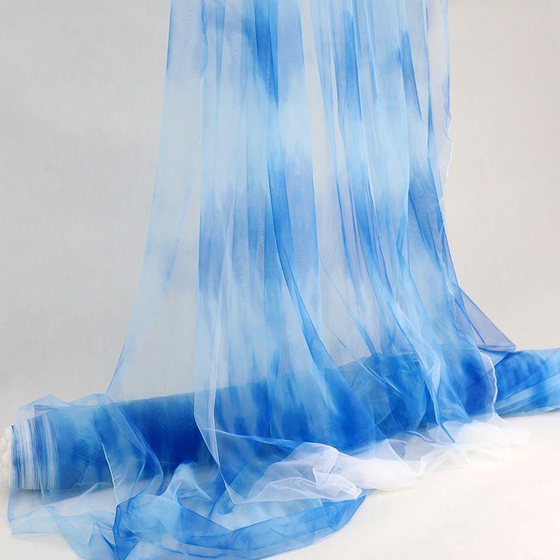 Green Chinese Gauze Cloth Background Decoration Gradient Texture Ink Ancient Style Pavilion Gauze Curtain Mesh Fabric Veil