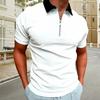 T-shirt da uomo con colletto a zip, tinta unita, manica corta, con revers, casual, slim fit, top estivo per strada, vacanza, lavoro, sport